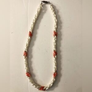 Vintage Triple Twisted Mother Of Pearl Pink Coral 18” Nexklace